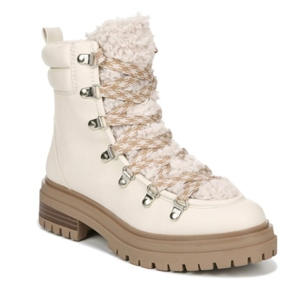 Circus by Sam Edelman Georgia Ivory Shearling Lace-Up Combat Ankle Boots Size 6